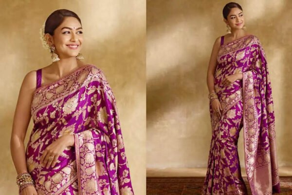 Mrunal Thakur Just Wore The Most Royal Purple Banarasi Silk Saree.
